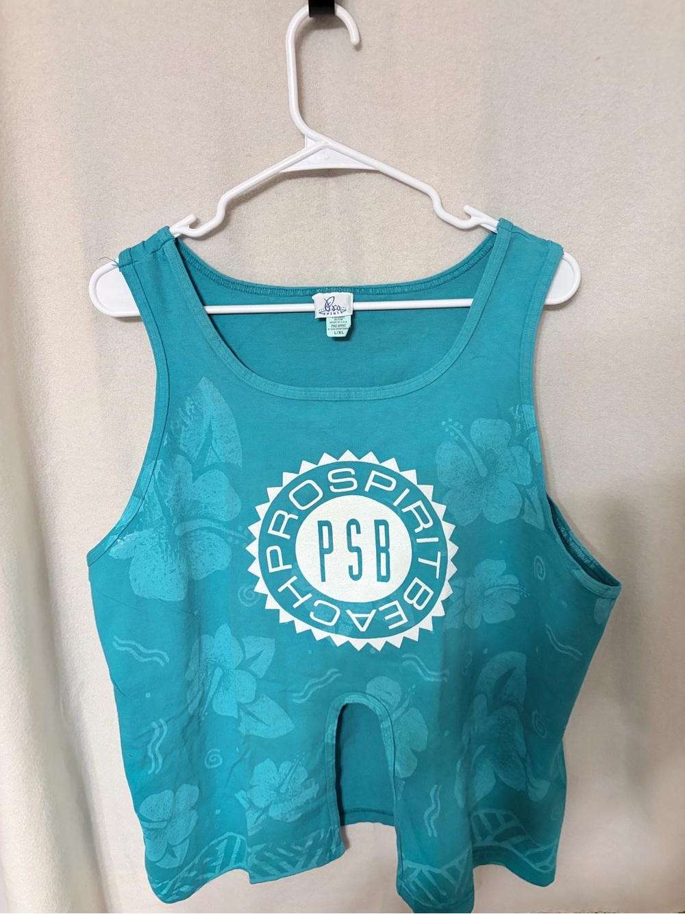 Vintage 90s Pro Spirit Beach Teal Cropped Tank Top Cutout Front